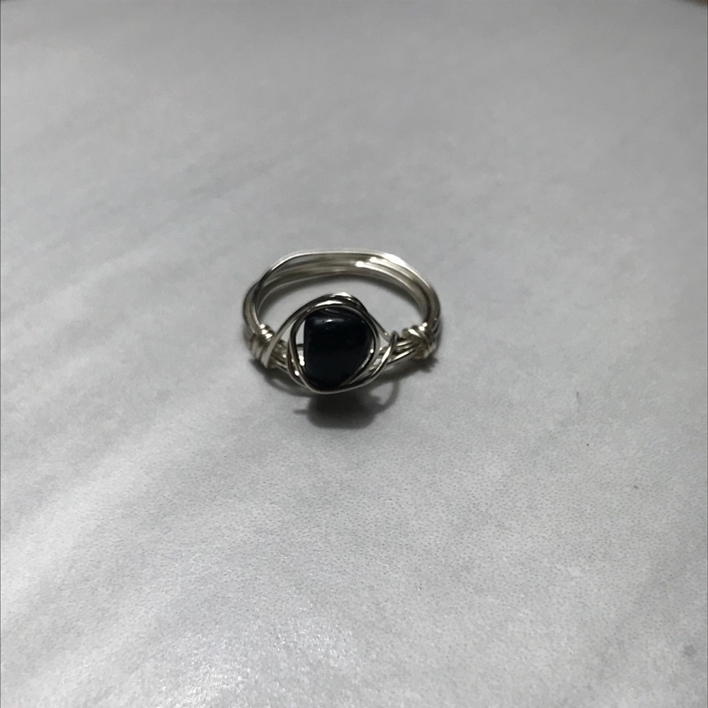 Obsidian crystal wire ring